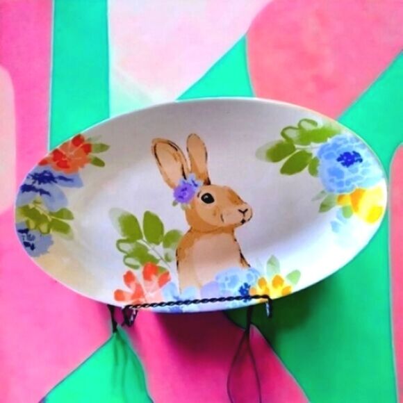 EASTER BUNNY" SERVING TRAY & TWO PLATES SET HOME "GARDEN NEW! 14"x8.5" - Picture 7 of 11